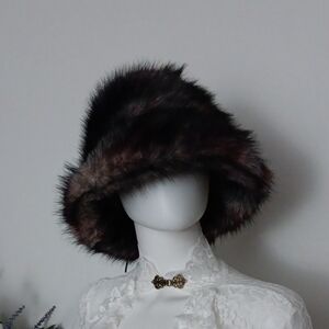 Chic Faux Fur Hat - Black, Pink and Brown